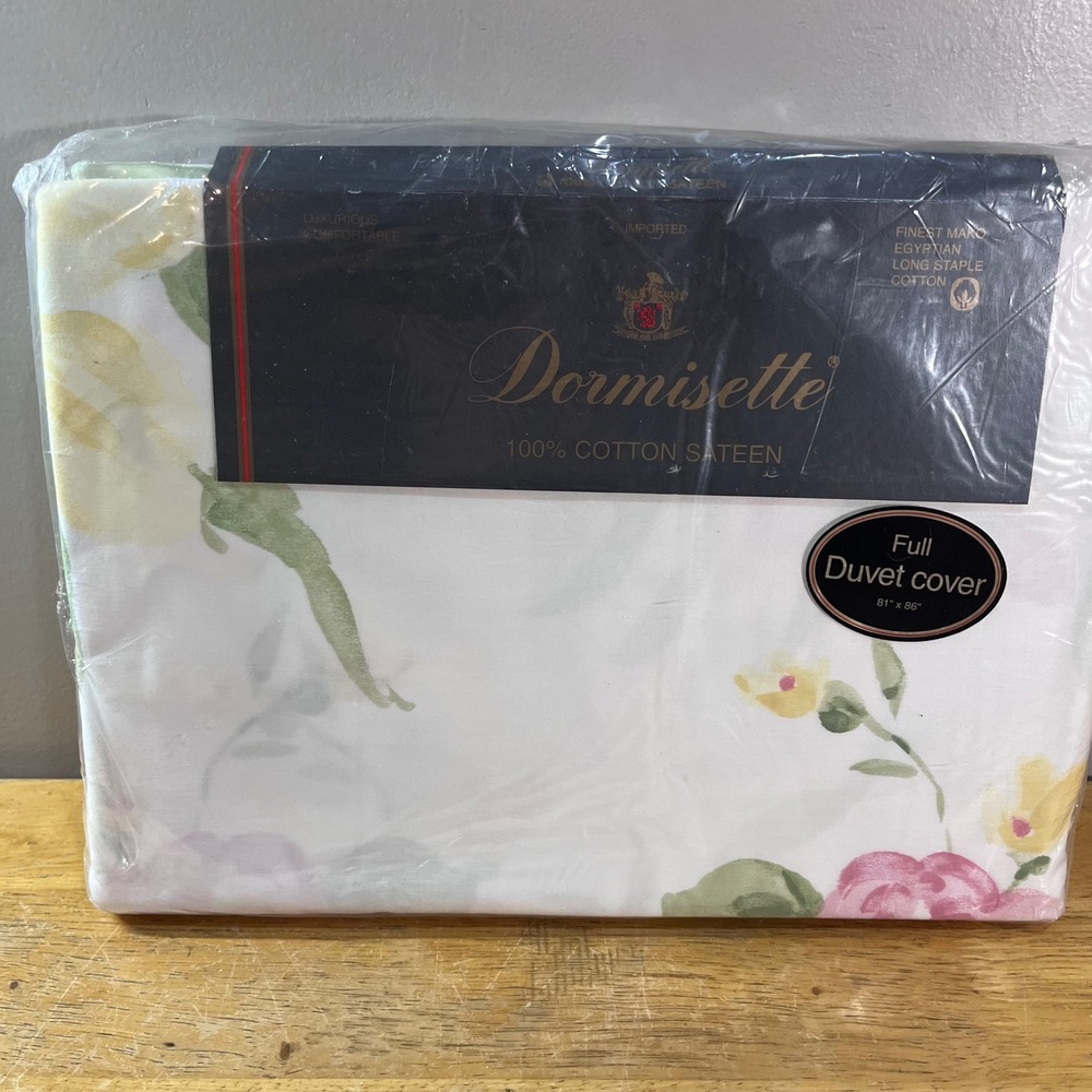 Dormisette Duvet Cover Full White Floral Egyptian Cotton Sateen Vtg Flora Germny